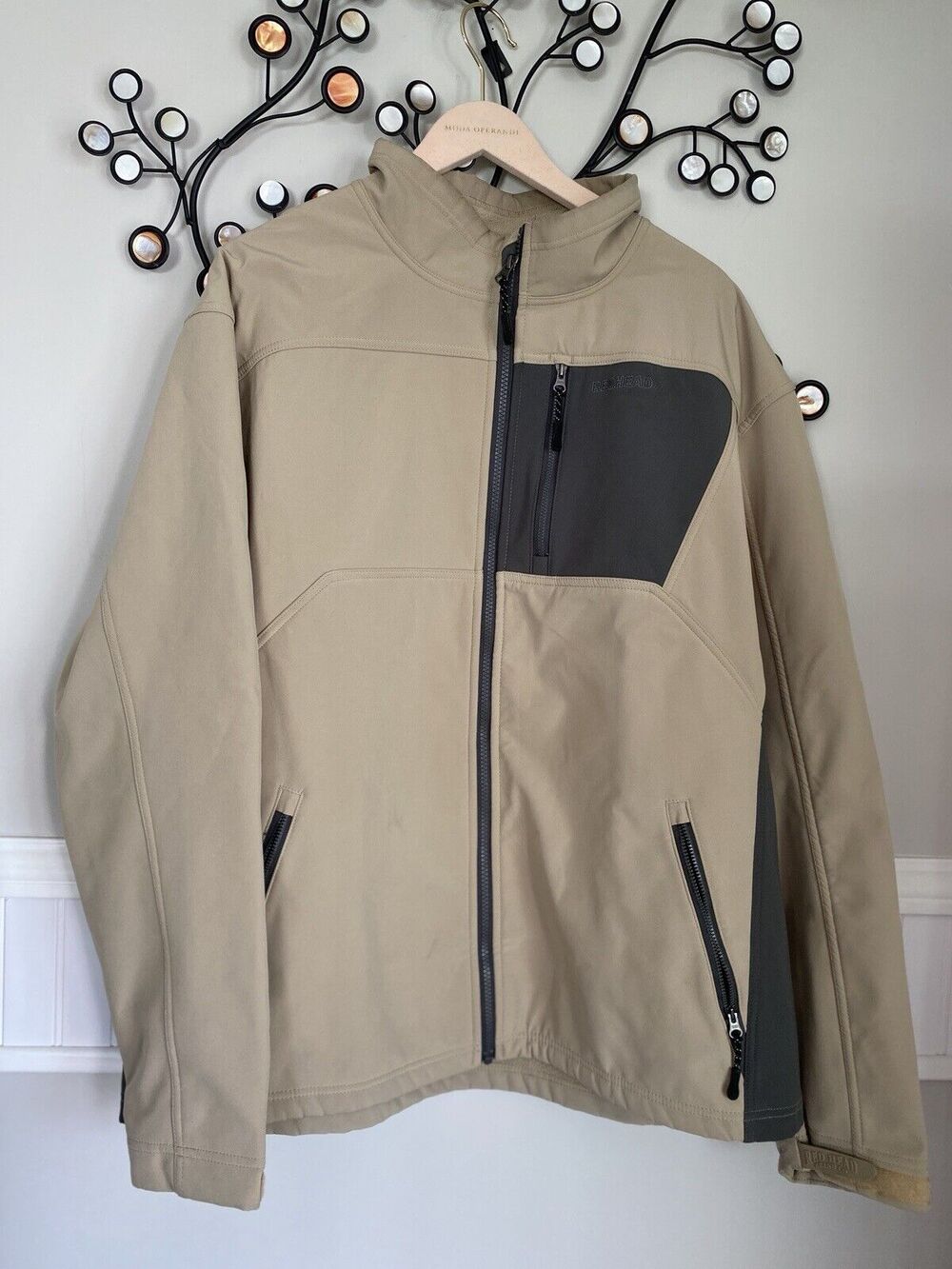Red Head Jacket Men X Large Beige Full Zip Shell Hiking Fleece Lined